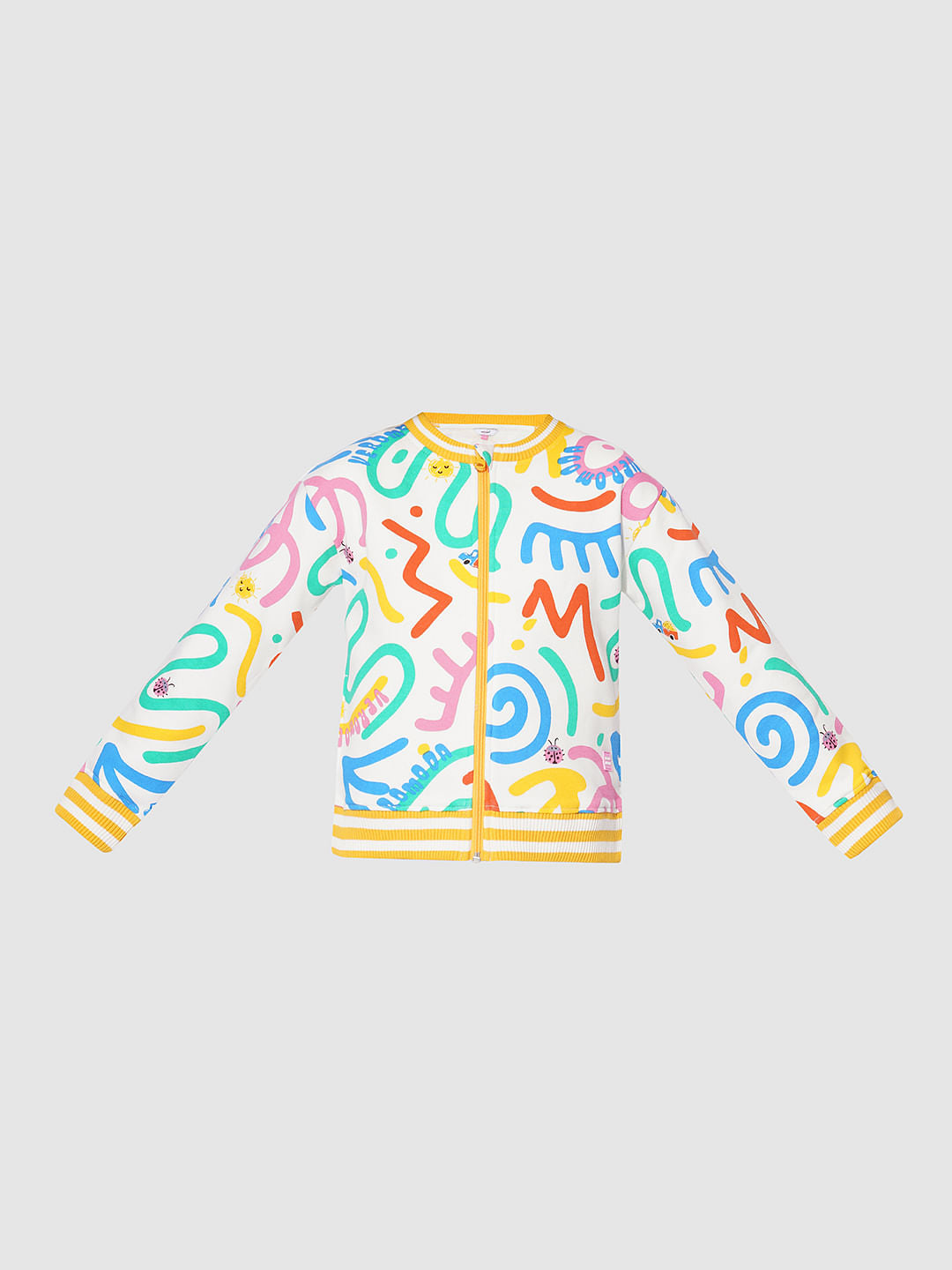 Girls White Printed Sweat Shirt