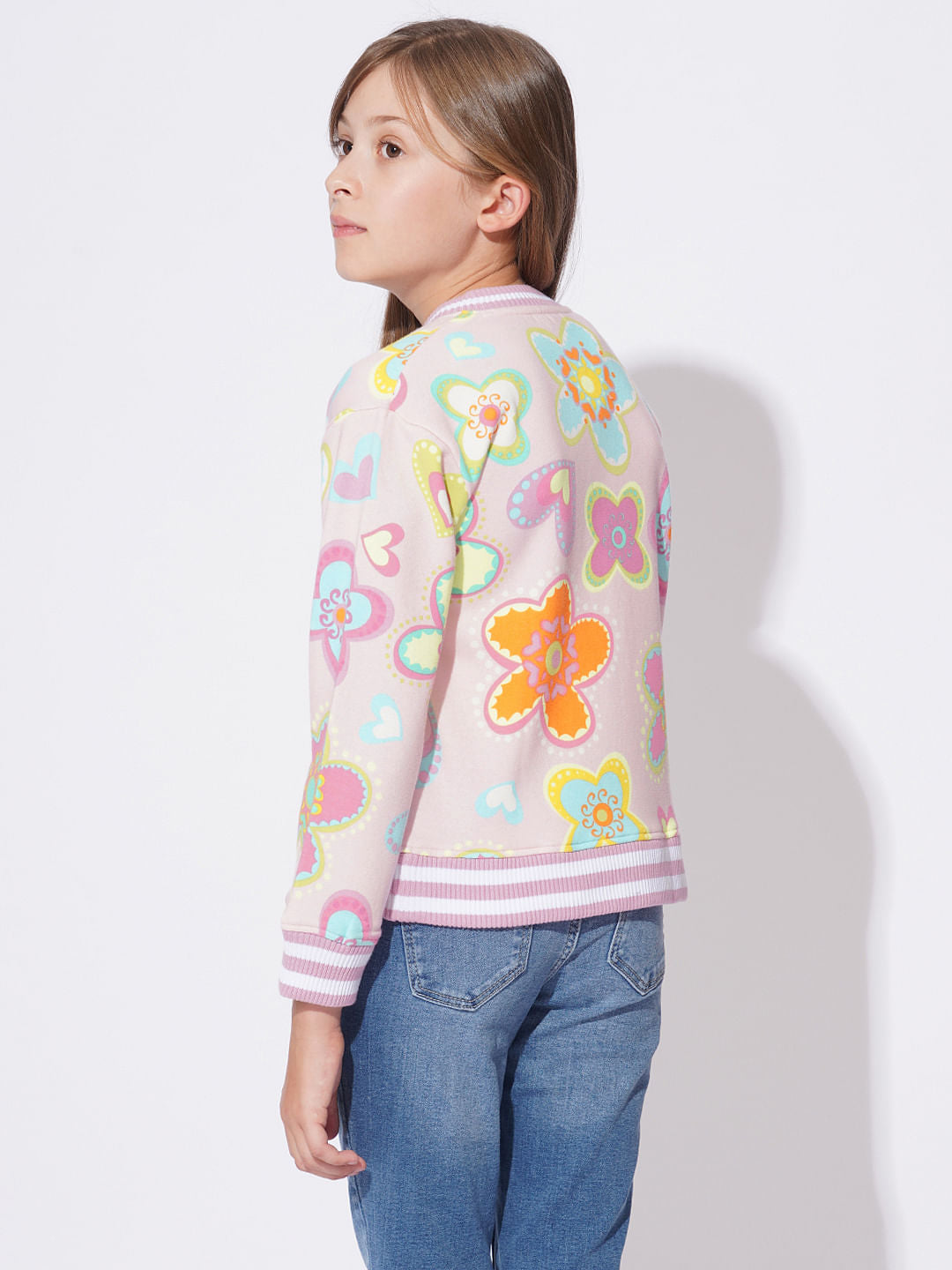 Girls Pink Printed Sweat Shirt