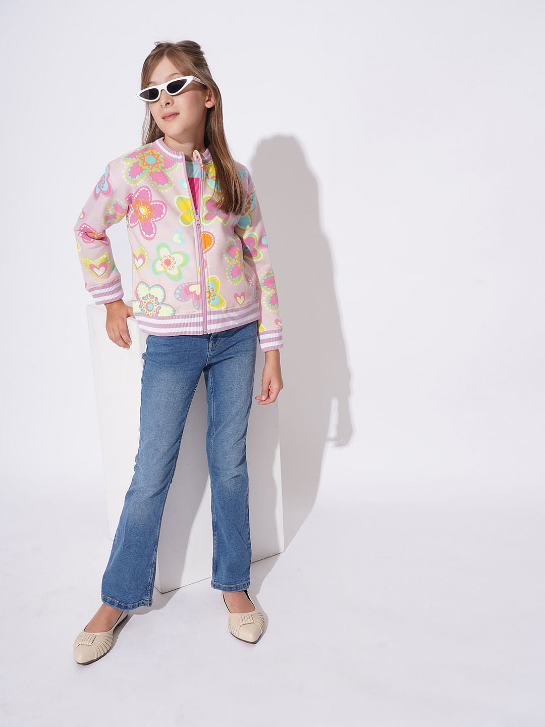 Girls Pink Printed Sweat Shirt