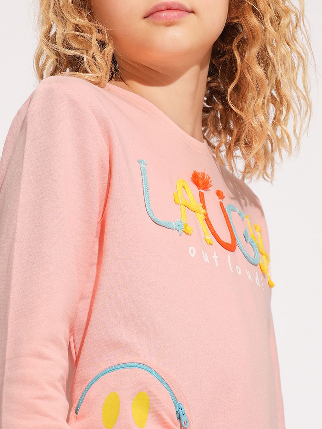 Girls Pink 3D Print Cotton Sweatshirt