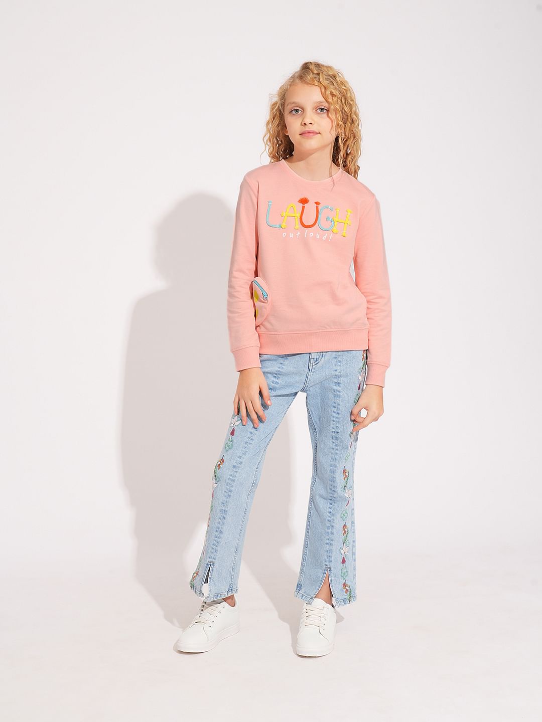 Girls Pink 3D Print Cotton Sweatshirt