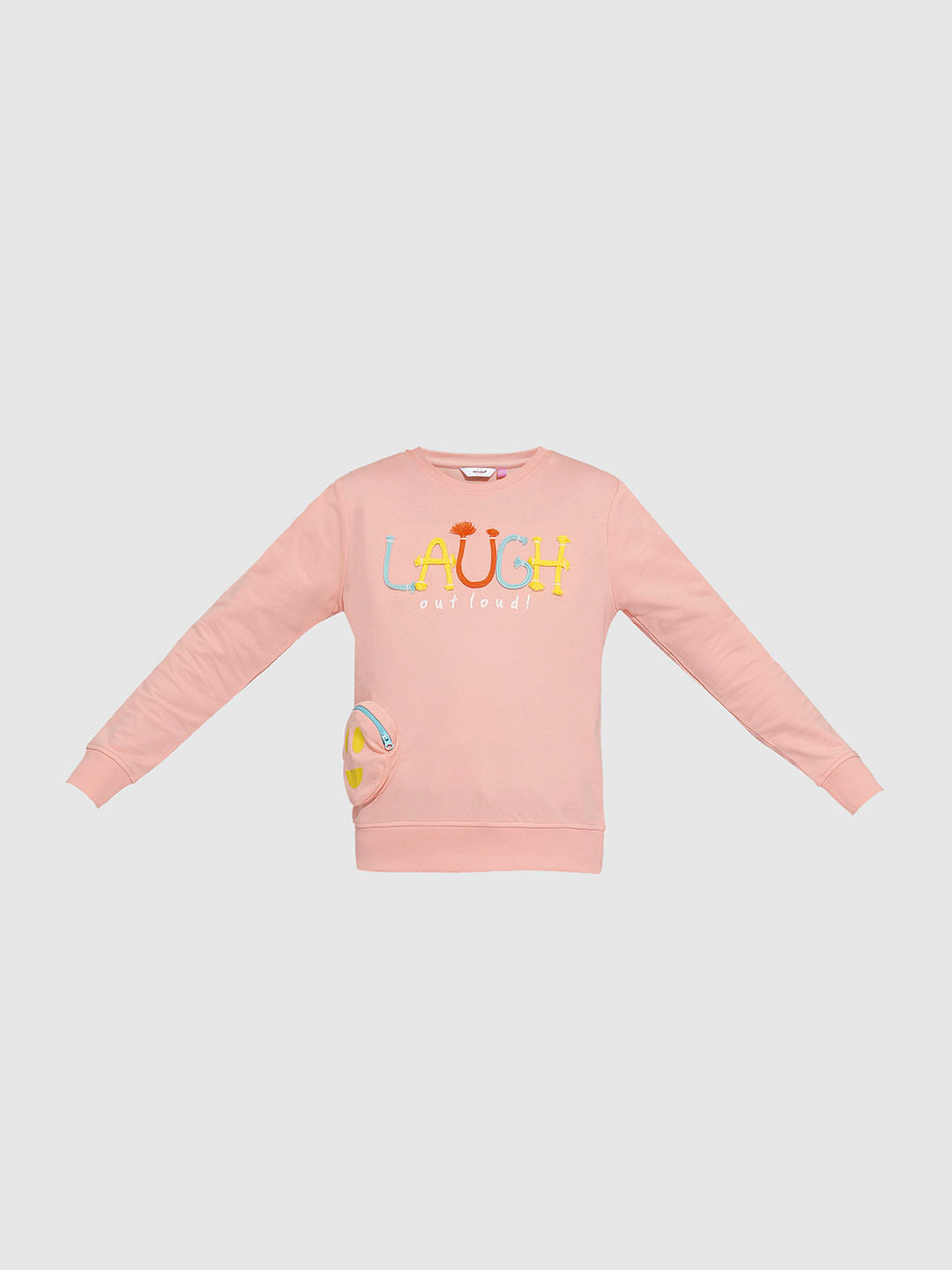 Girls Pink 3D Print Cotton Sweatshirt