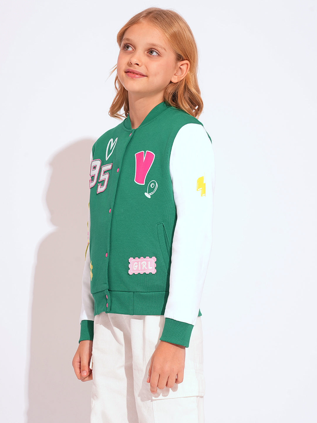 Girls Applique Detail Varsity Jacket