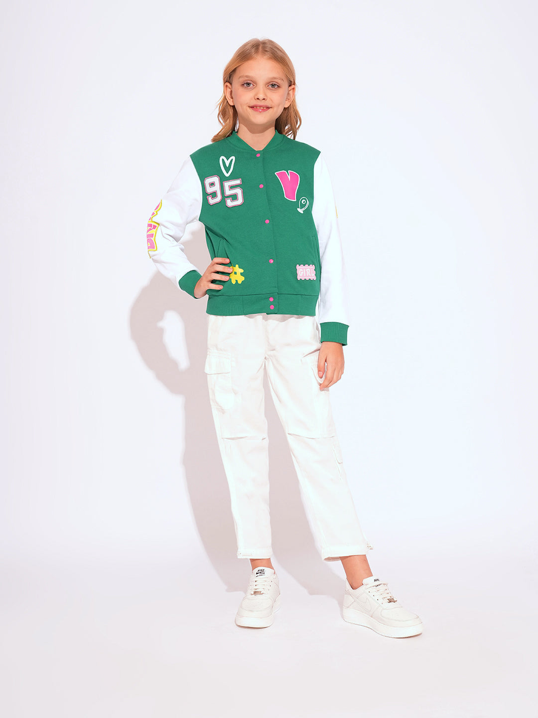 Girls Applique Detail Varsity Jacket