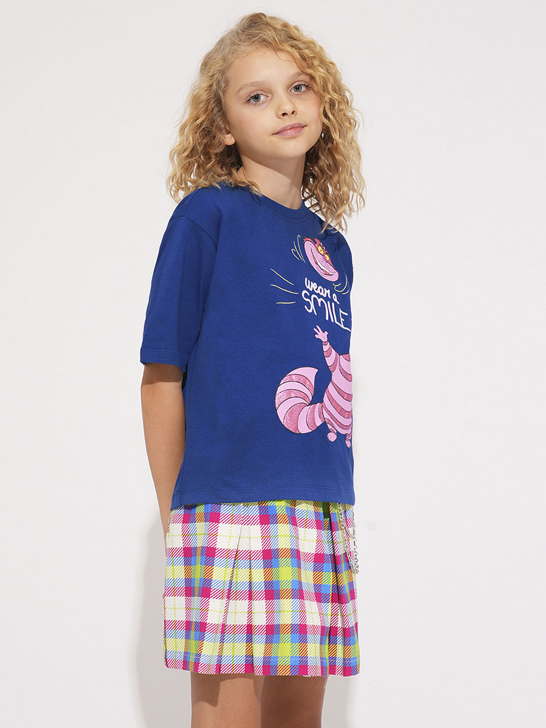 Girls Blue Cheshire Cat T-Shirt