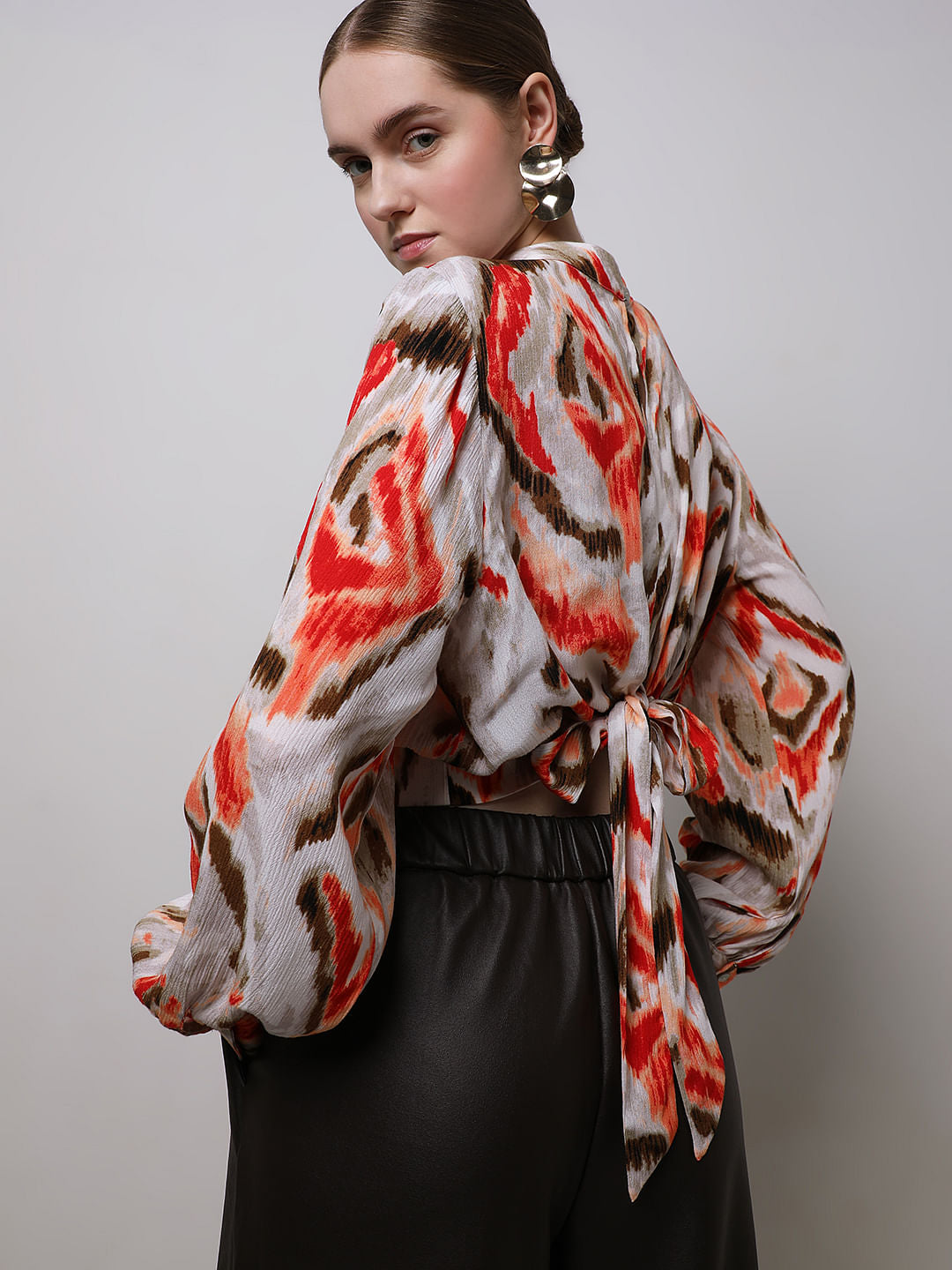 Beige Abstract Print Top