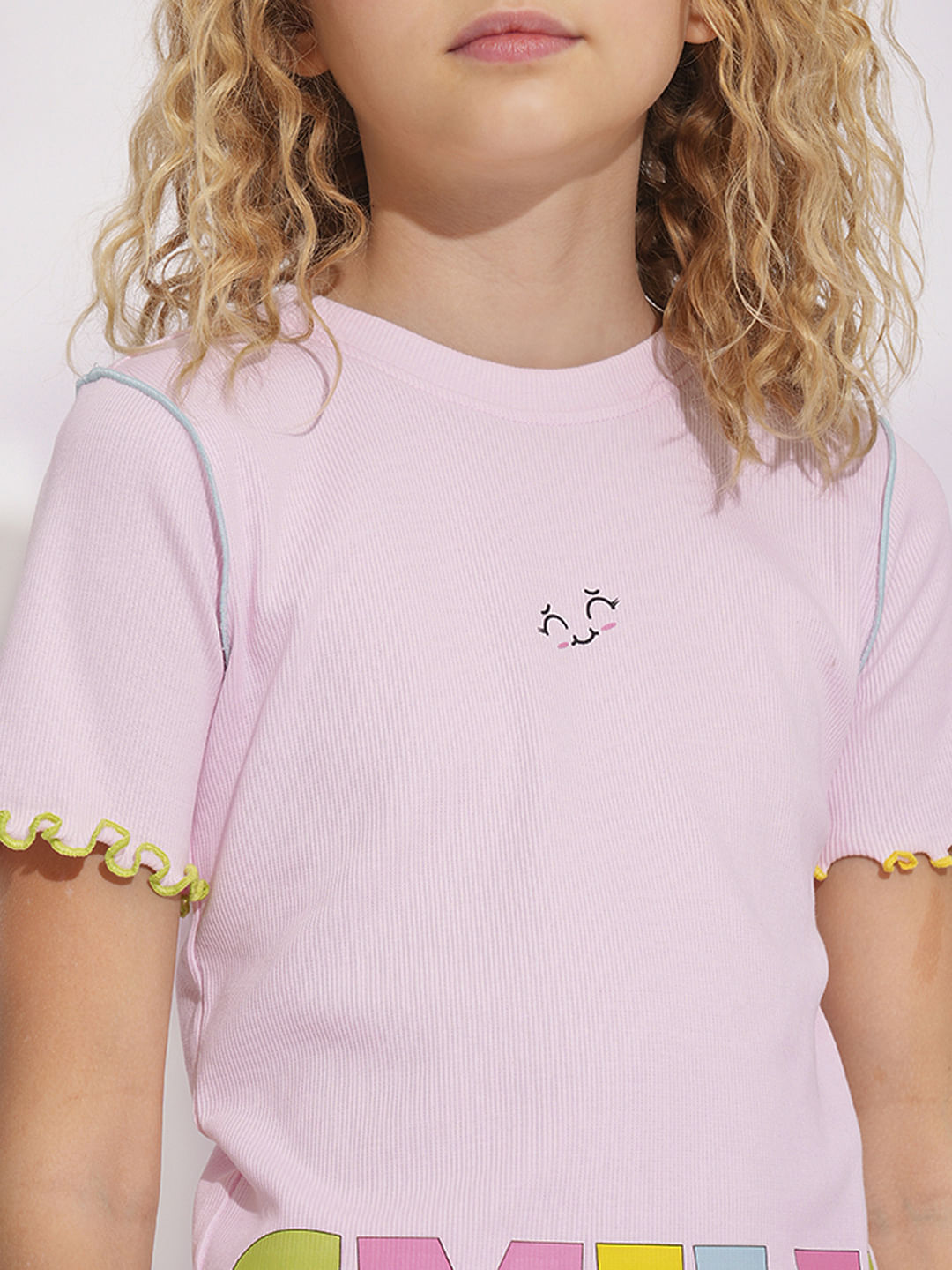 Girls Pink Printed Co-Ord Set T-Shirt