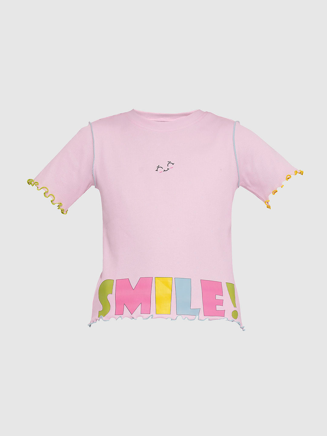 Girls Pink Printed Co-Ord Set T-Shirt