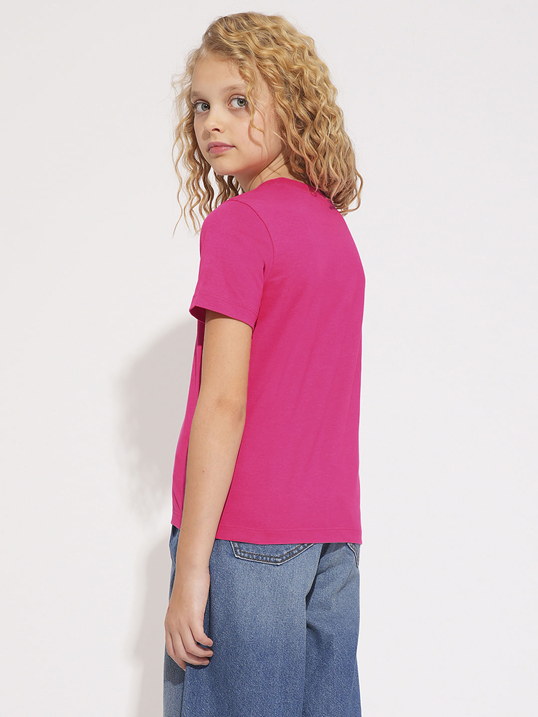 Girls Pink Terry Embroidered Cotton T-Shirt