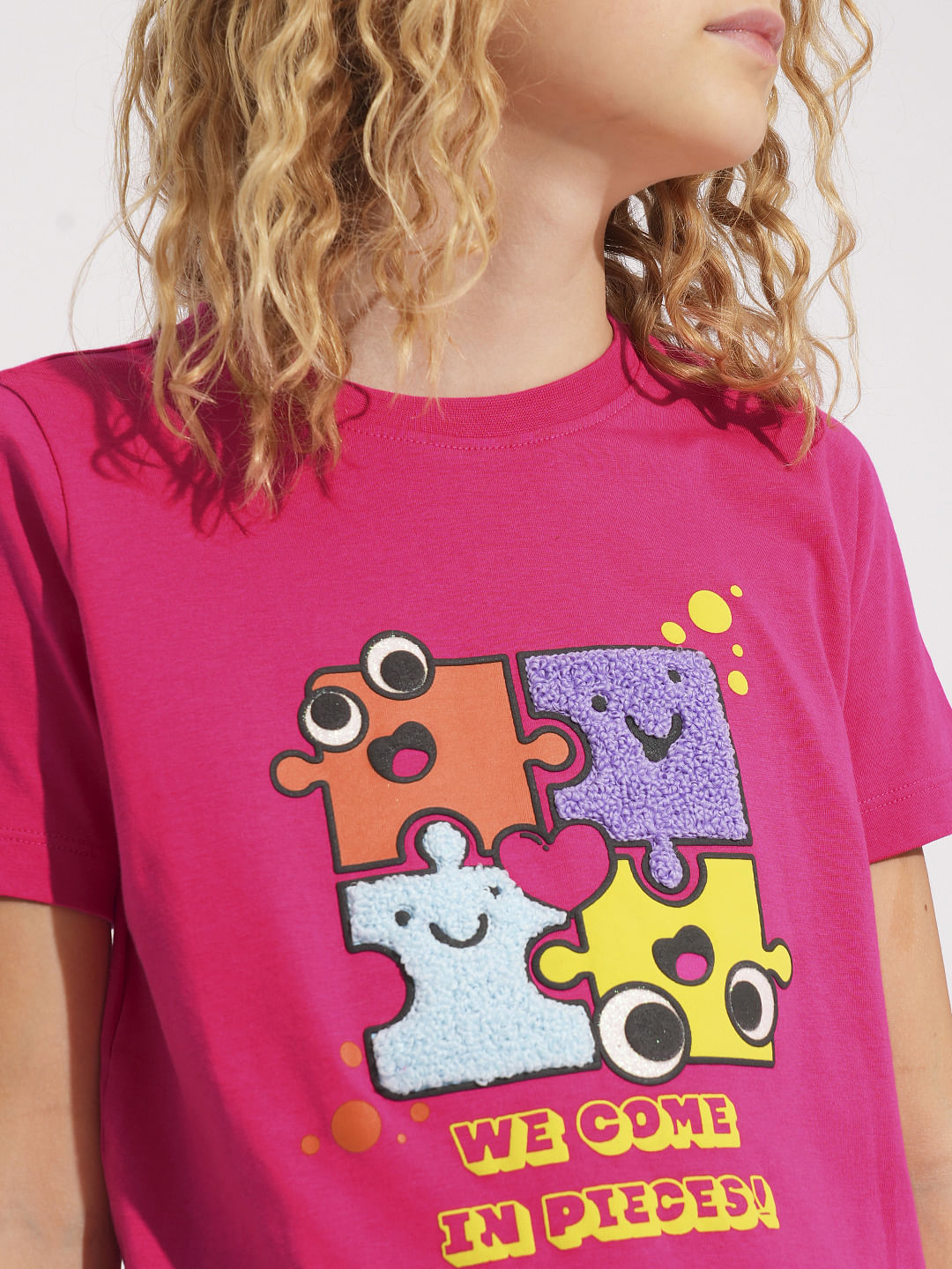 Girls Pink Terry Embroidered Cotton T-Shirt