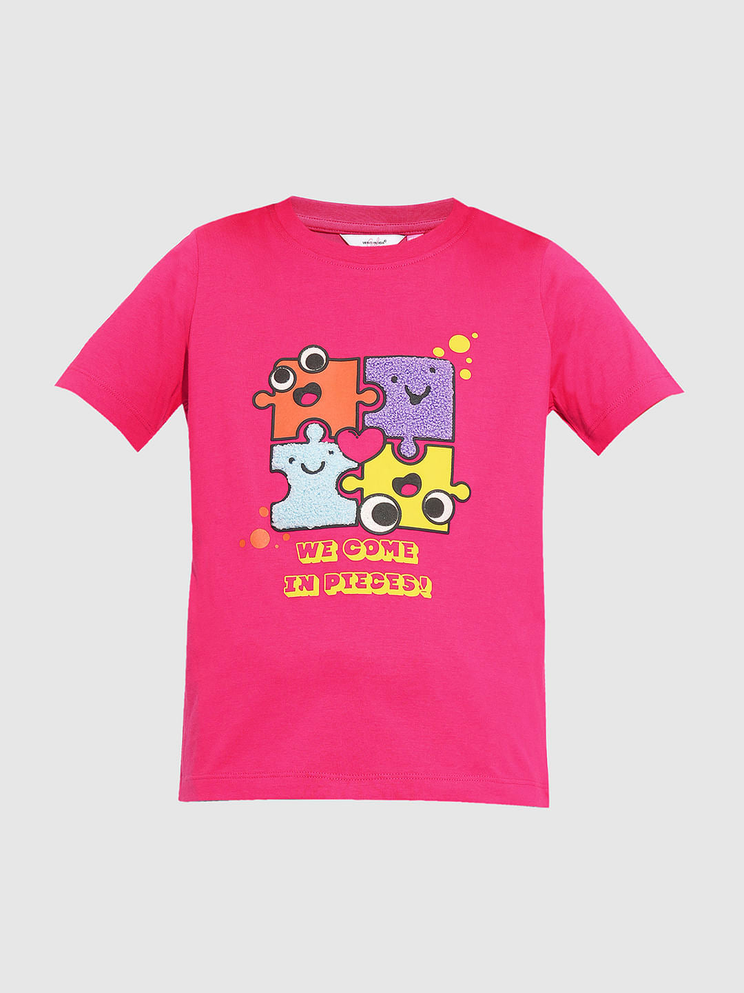 Girls Pink Terry Embroidered Cotton T-Shirt