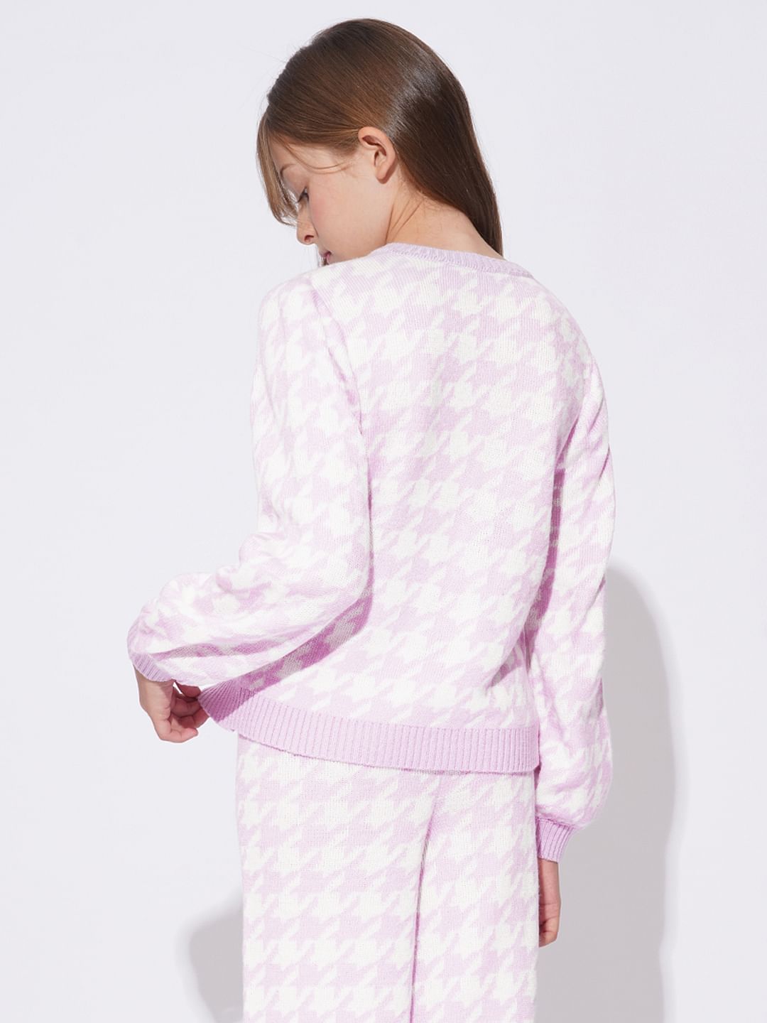 Girls Lilac Houndstooth Co-Ord Set Top