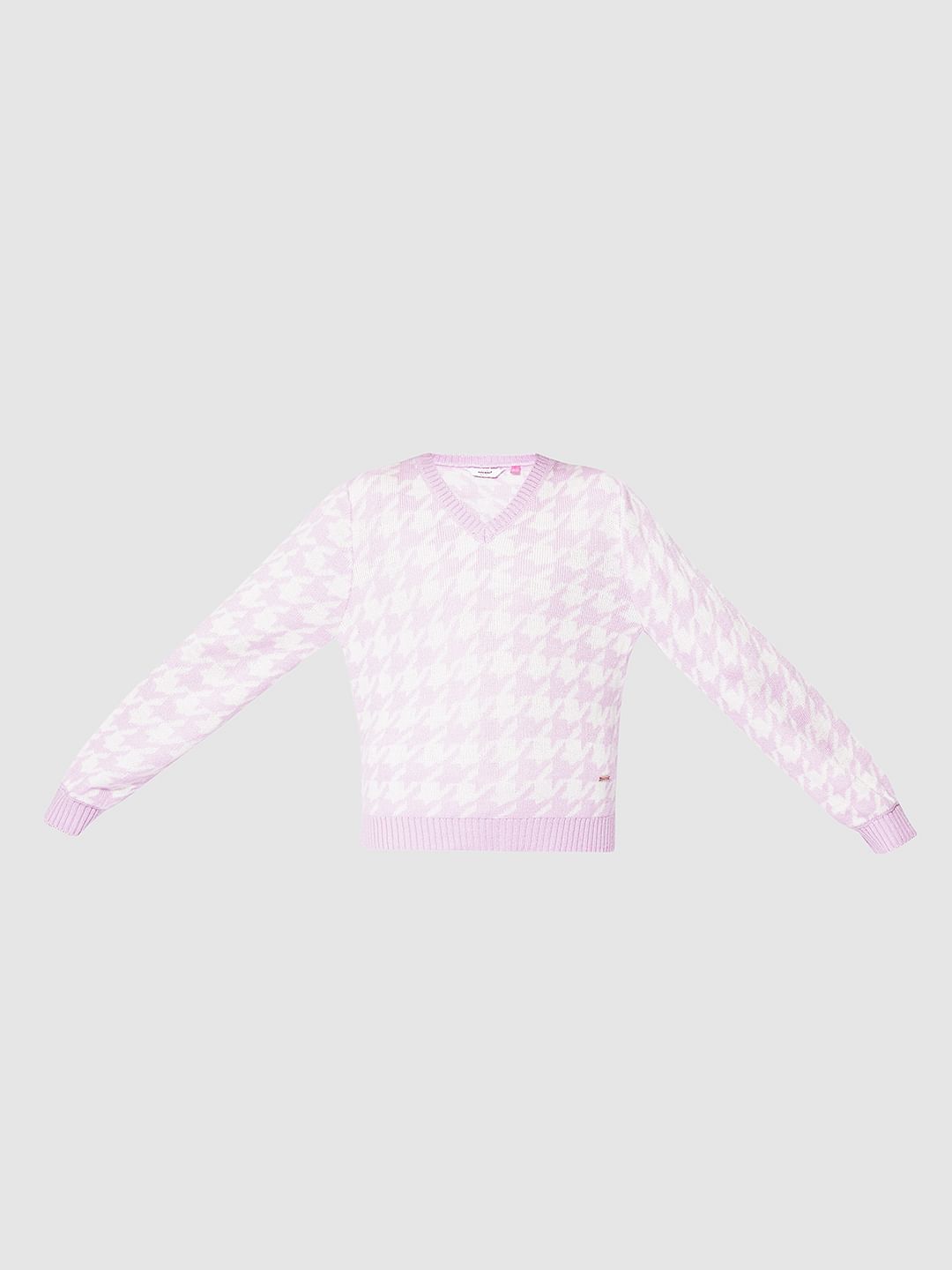 Girls Lilac Houndstooth Co-Ord Set Top