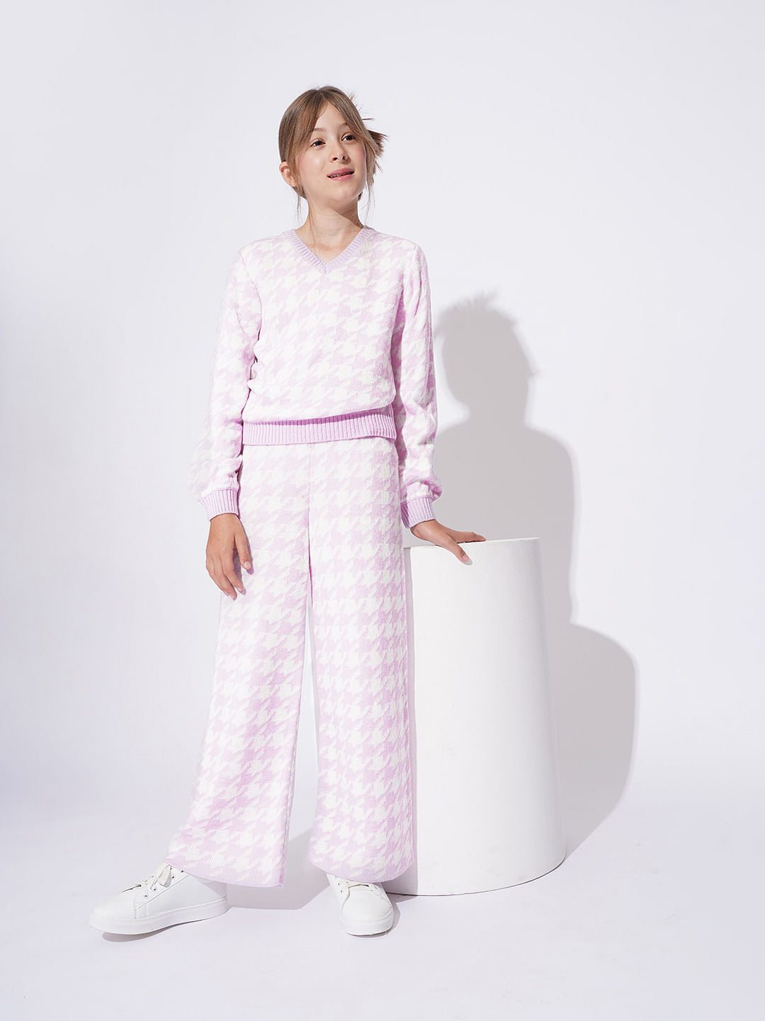Girls Lilac Houndstooth Co-Ors Set Pant