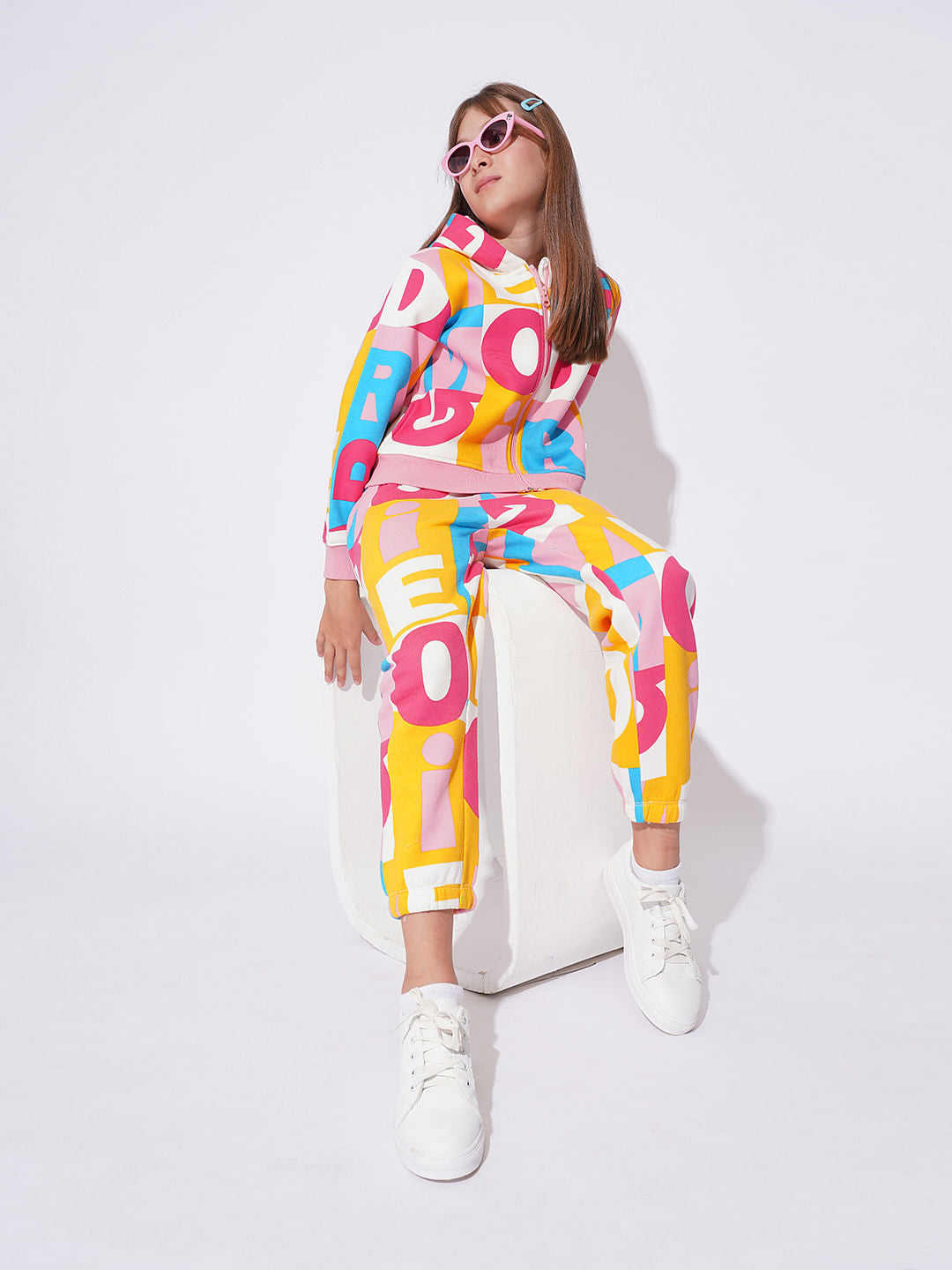 Girls White Printed Co-Ord Set Joggers