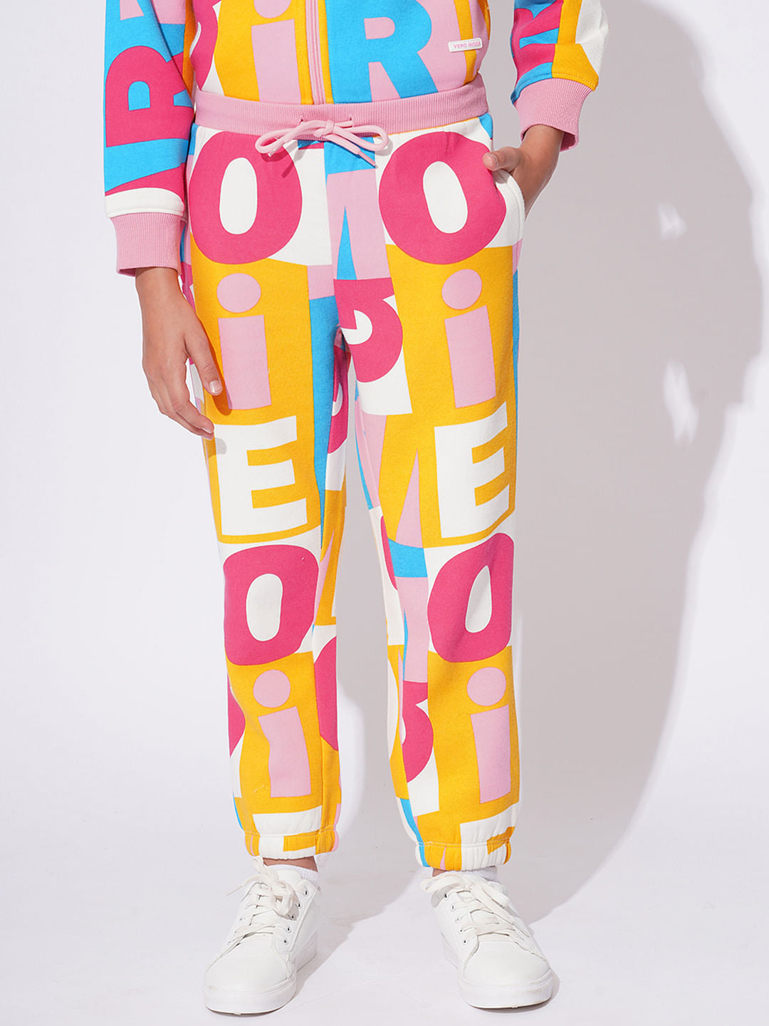 Girls White Printed Co-Ord Set Joggers