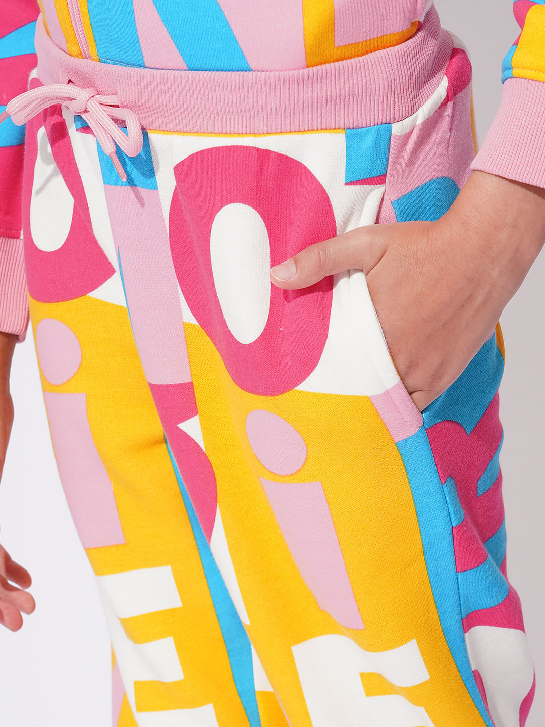 Girls White Printed Co-Ord Set Joggers