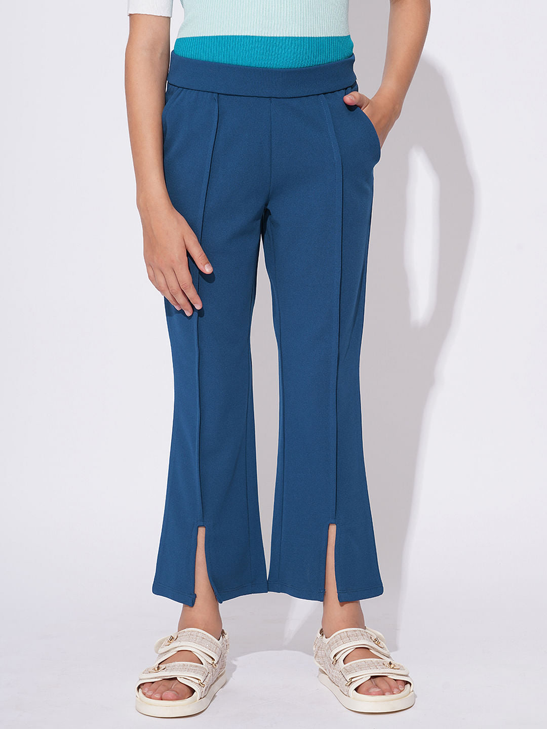 Girls Blue Flare Pants