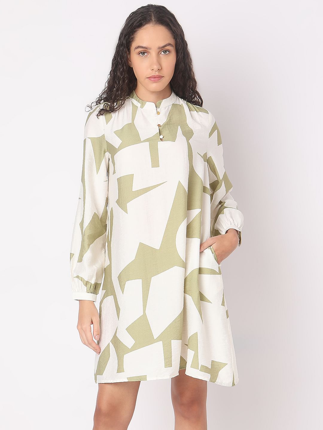 Beige Abstract Print Shift Dress