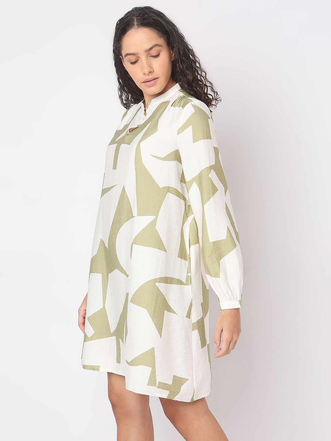 Beige Abstract Print Shift Dress