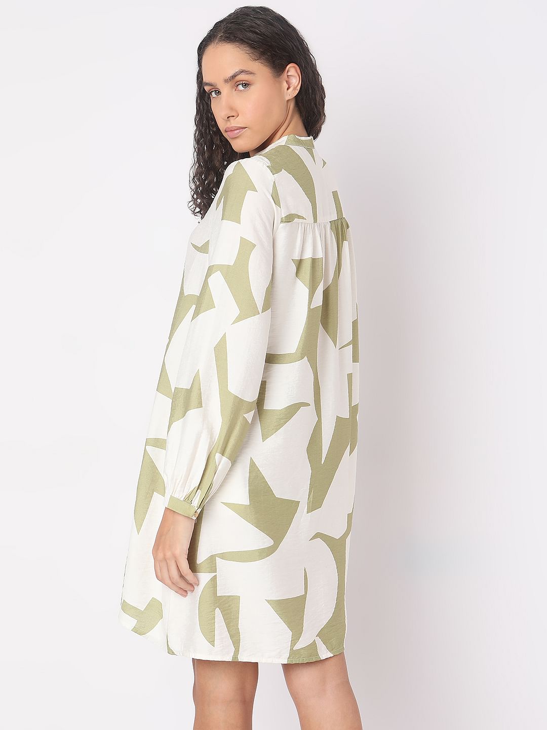 Beige Abstract Print Shift Dress