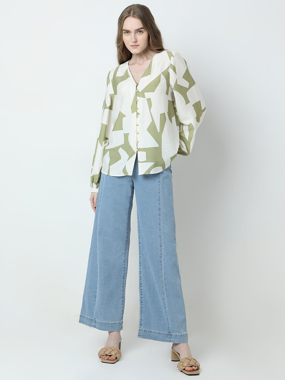 Beige Abstract Print Shirt