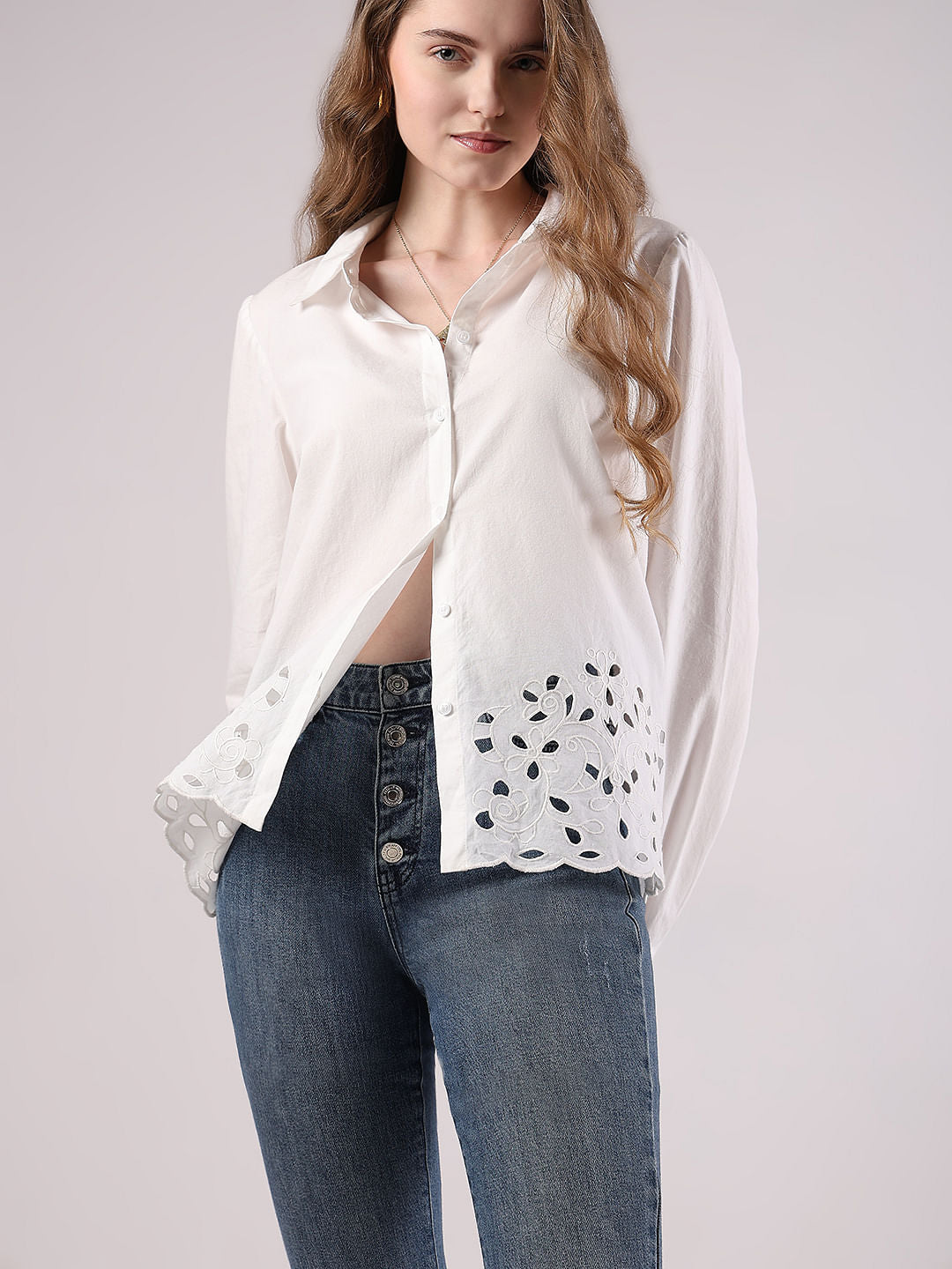 White Cut-Work Cotton Shirt