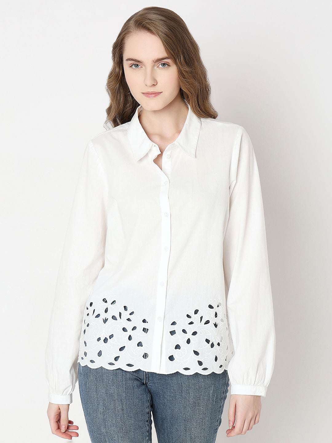 White Cut-Work Cotton Shirt