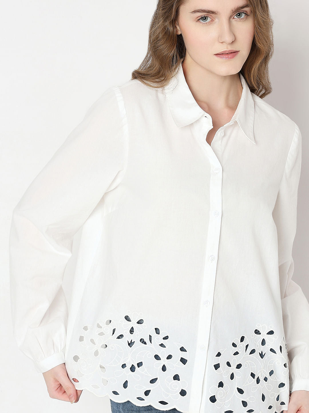 White Cut-Work Cotton Shirt
