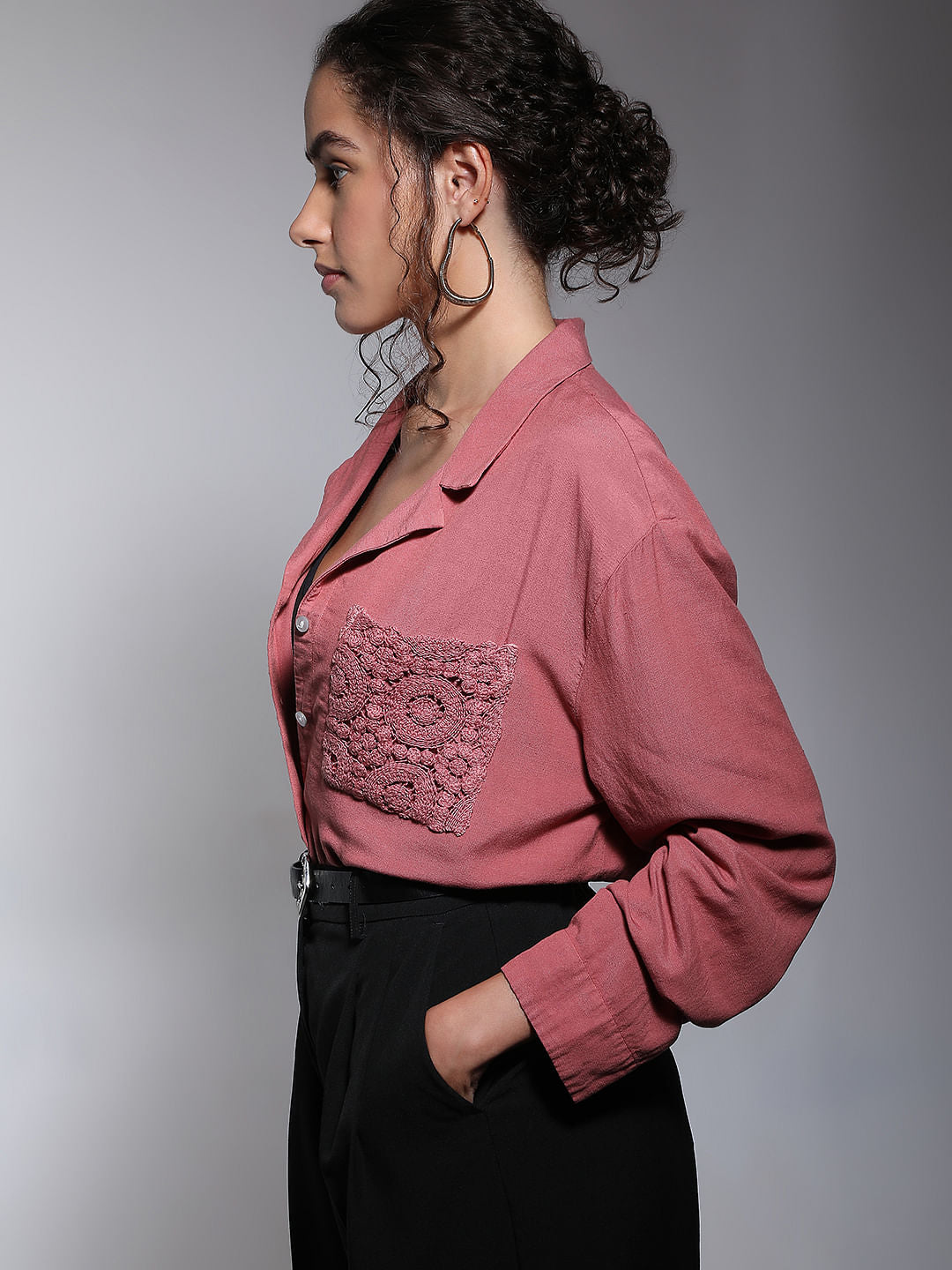 Pink Embroidered Pocket Shirt