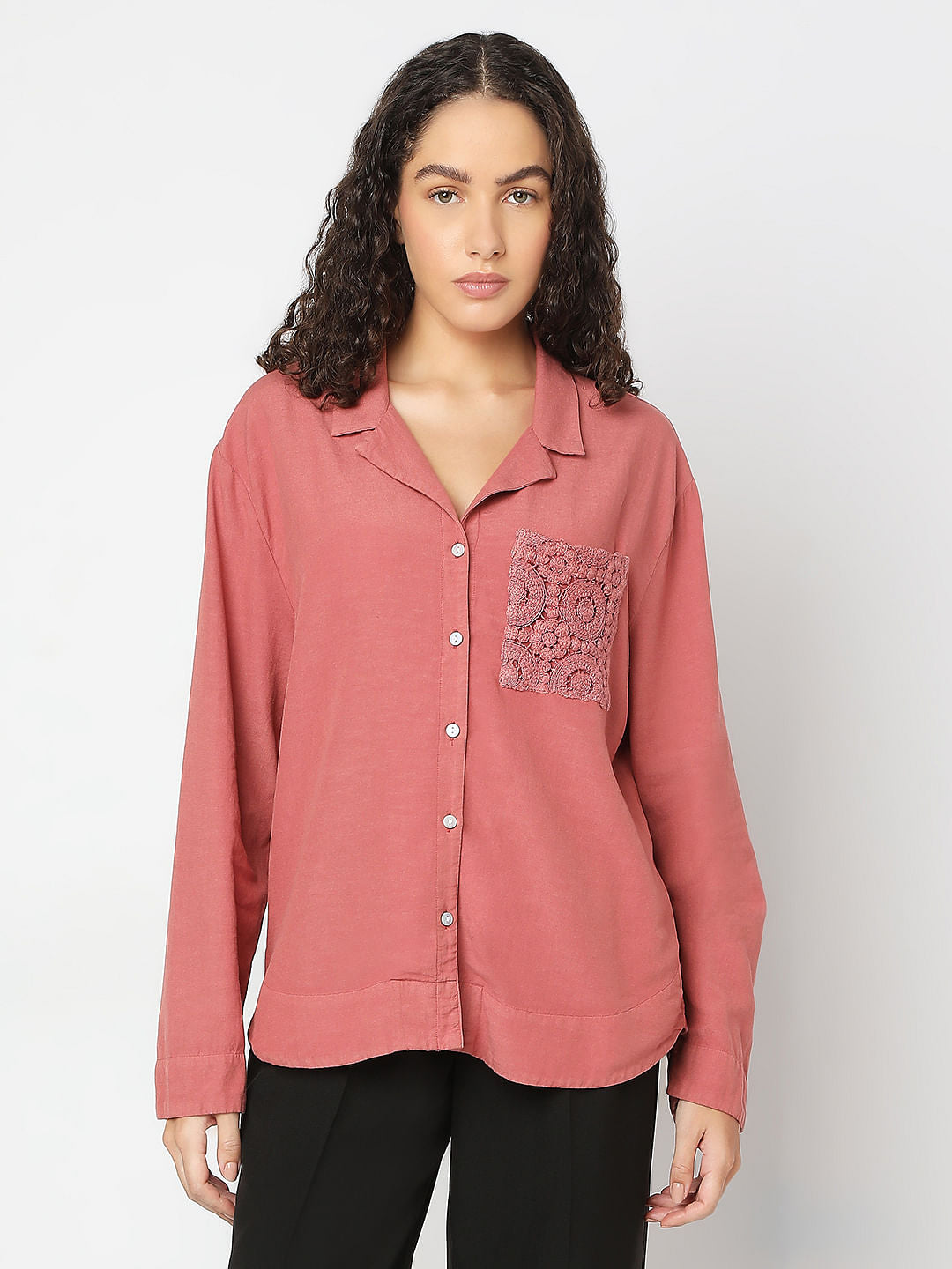Pink Embroidered Pocket Shirt