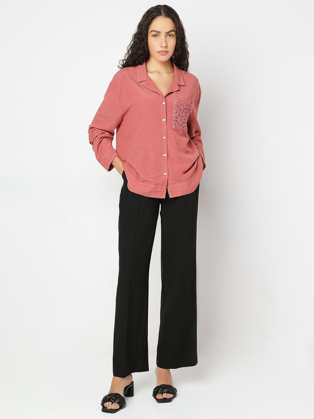 Pink Embroidered Pocket Shirt