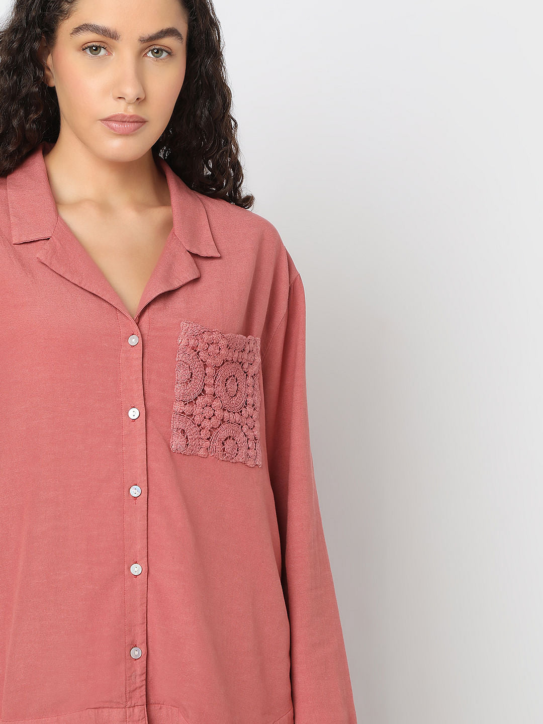 Pink Embroidered Pocket Shirt