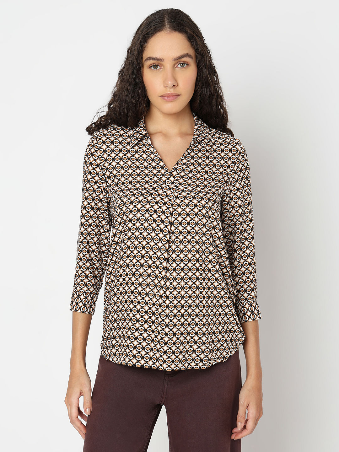 Beige Printed Top