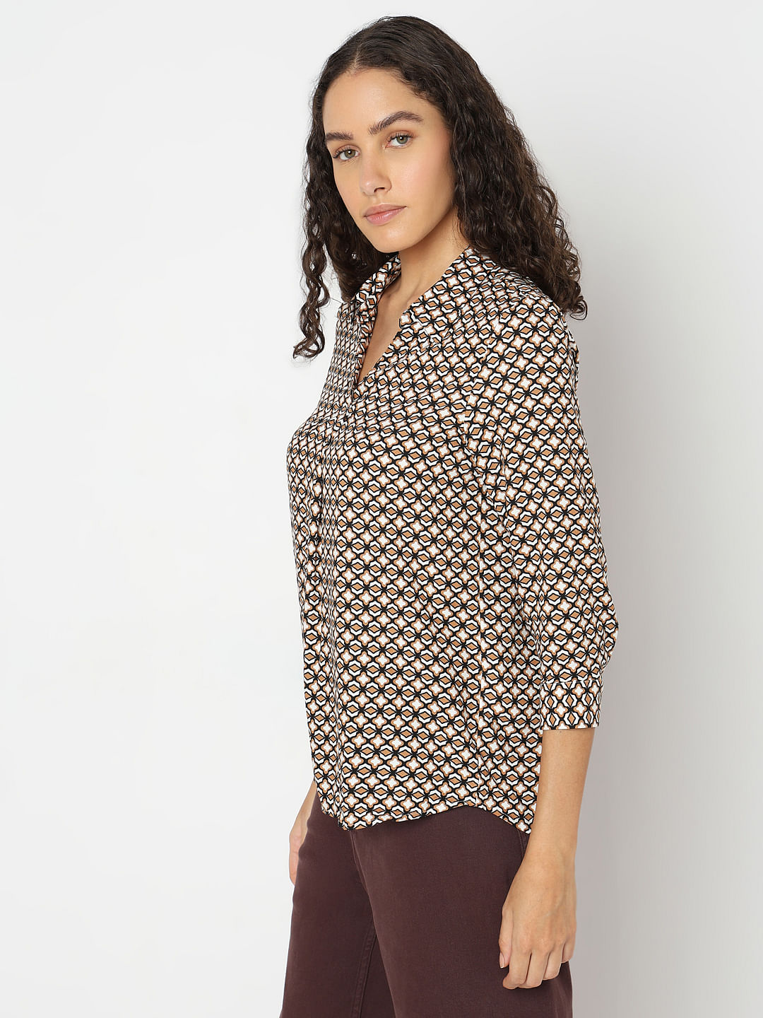 Beige Printed Top