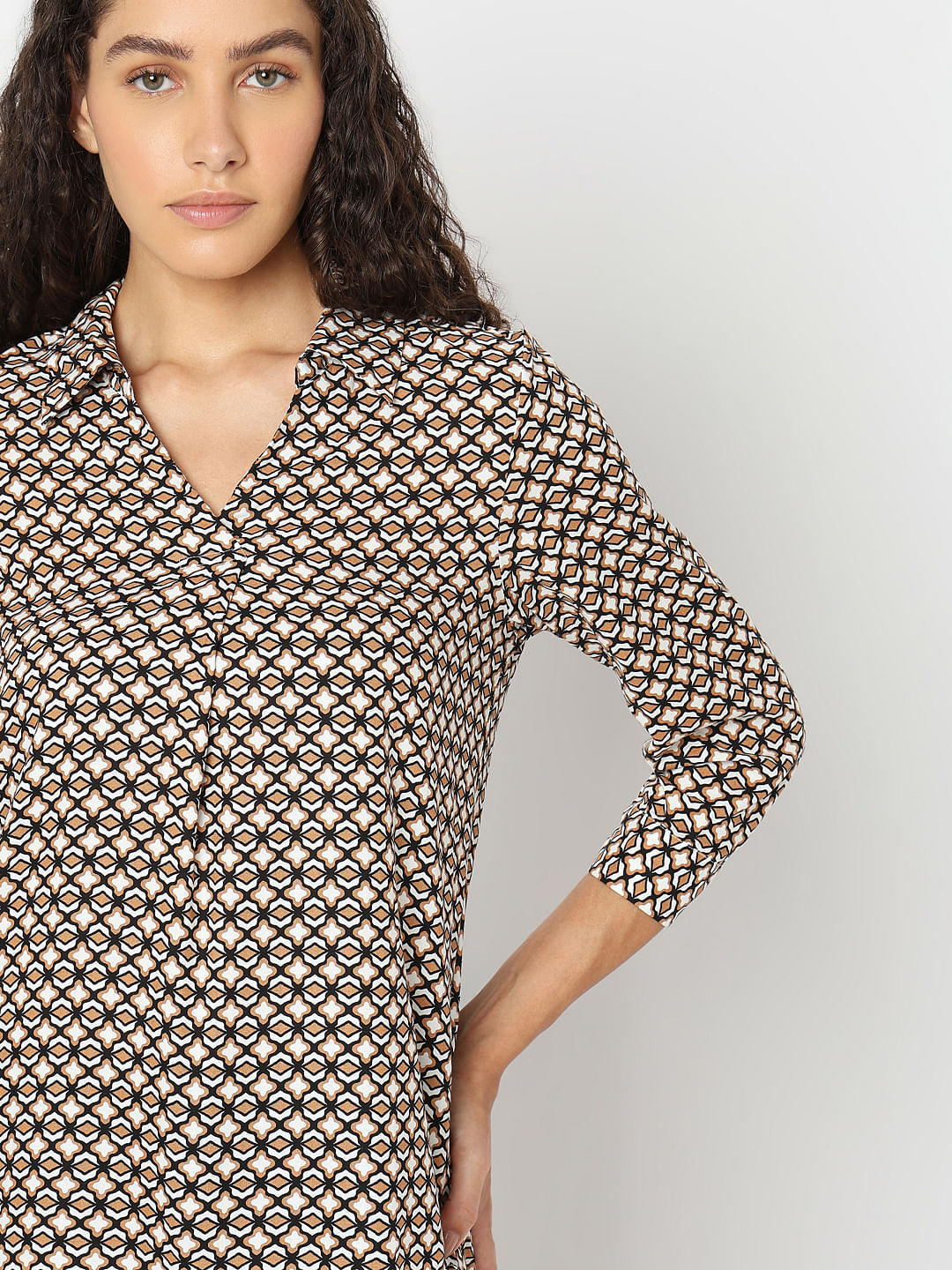 Beige Printed Top