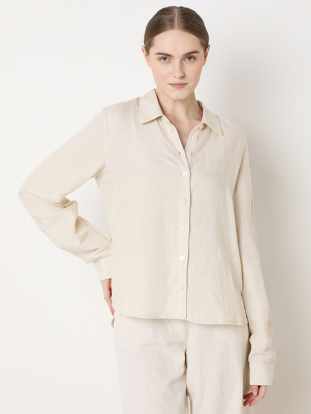 Light Beige Linen Co-Ord Set Shirt