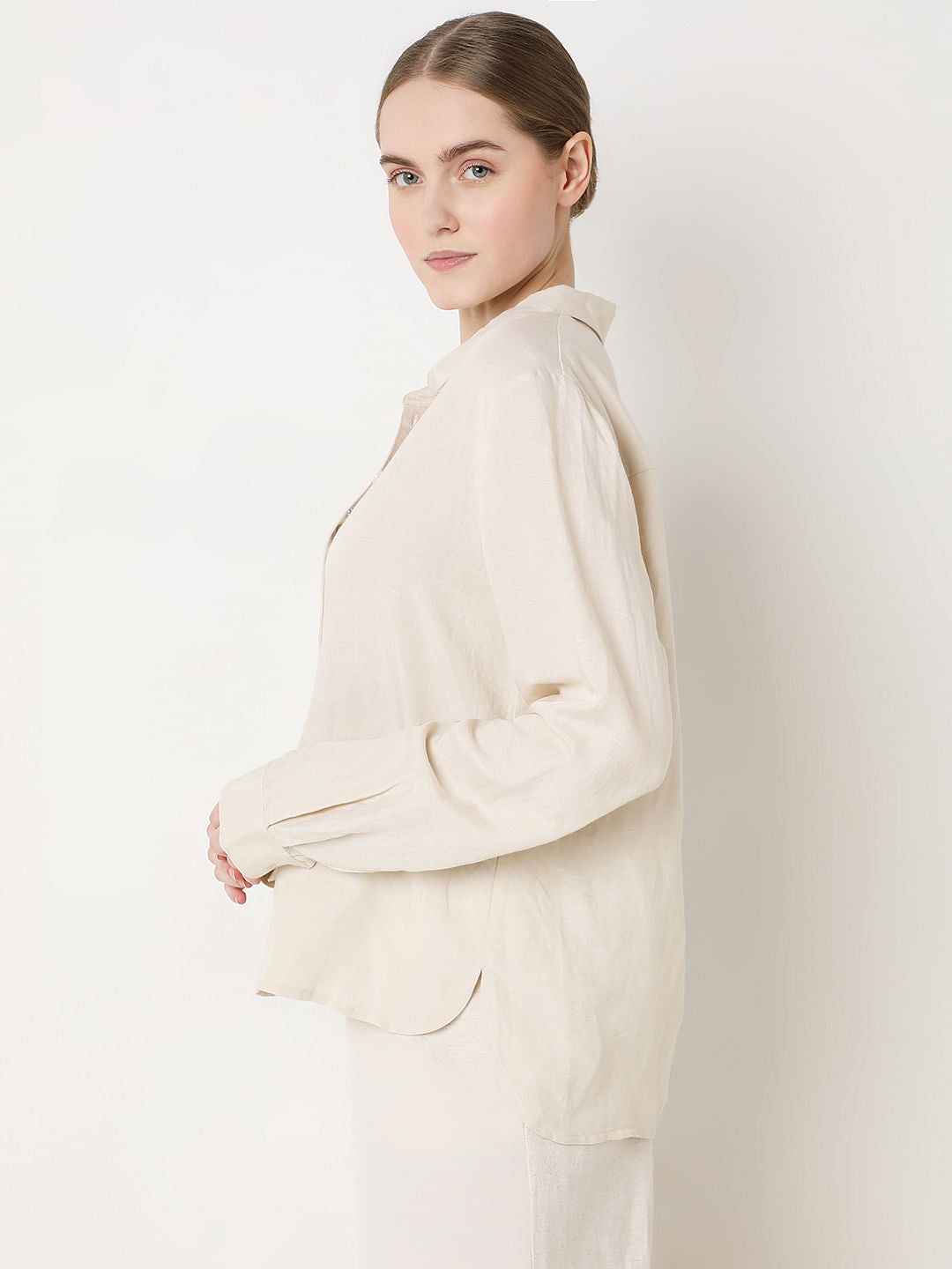 Light Beige Linen Co-Ord Set Shirt