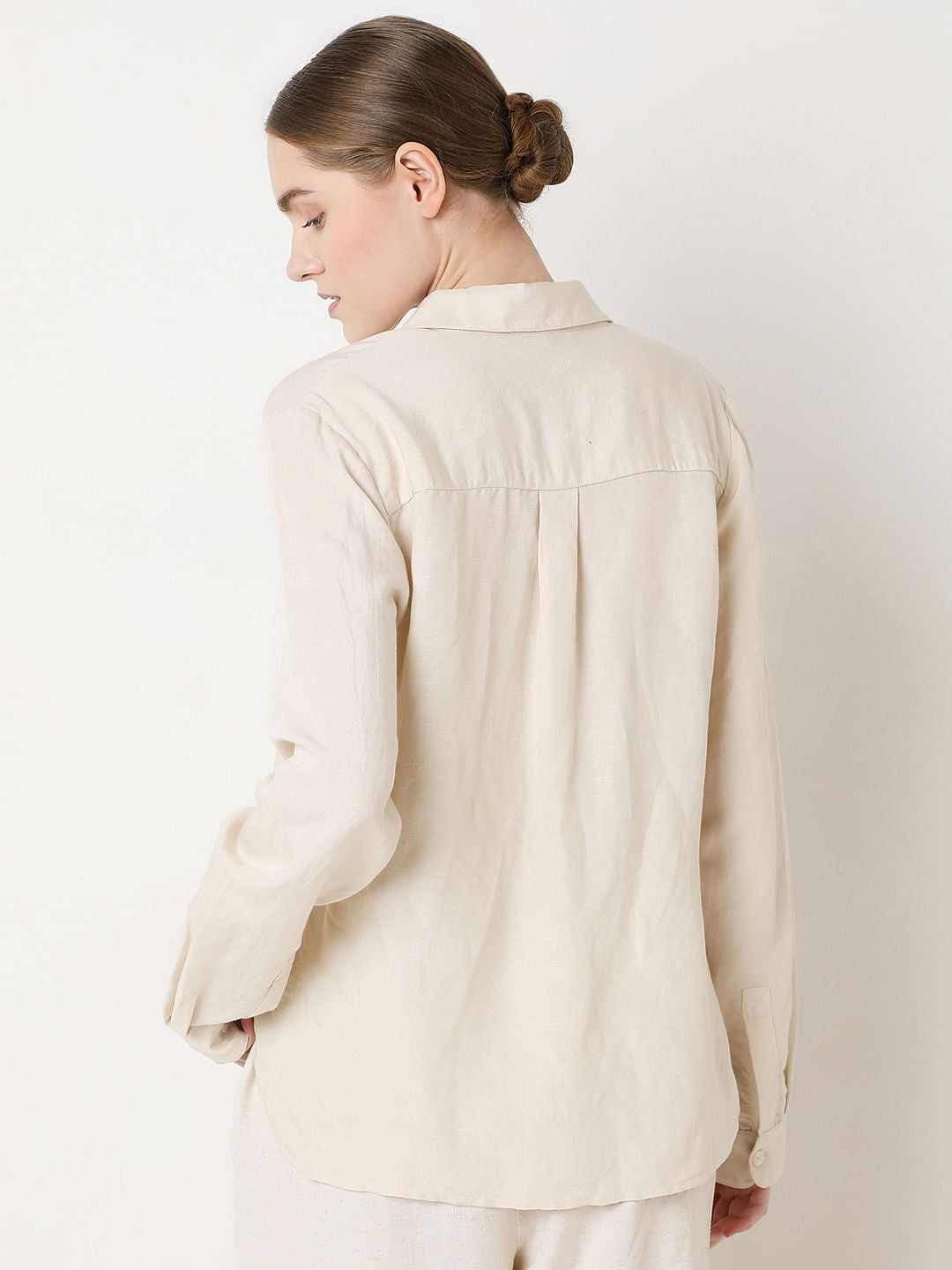 Light Beige Linen Co-Ord Set Shirt
