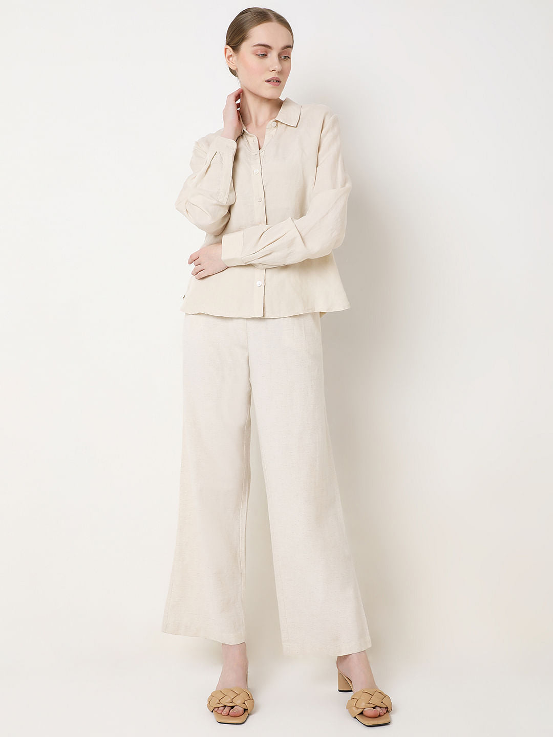 Light Beige Linen Co-Ord Set Shirt