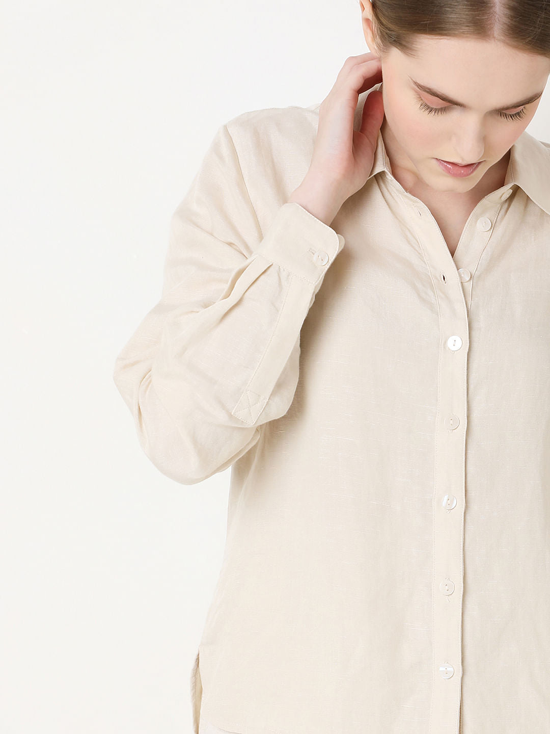 Light Beige Linen Co-Ord Set Shirt