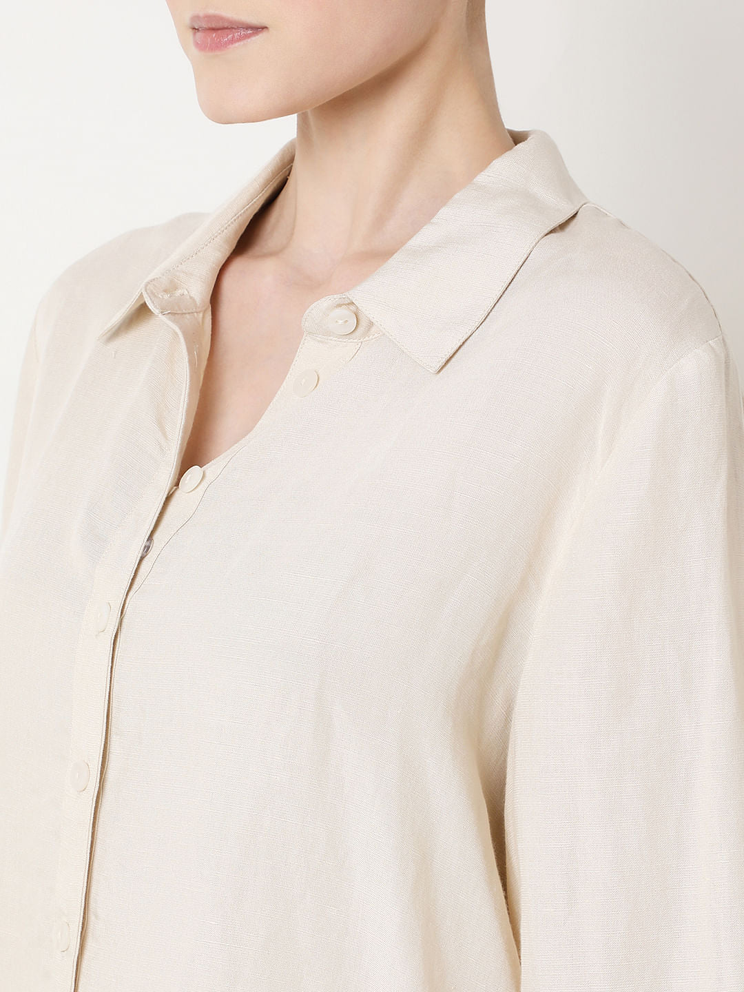 Light Beige Linen Co-Ord Set Shirt