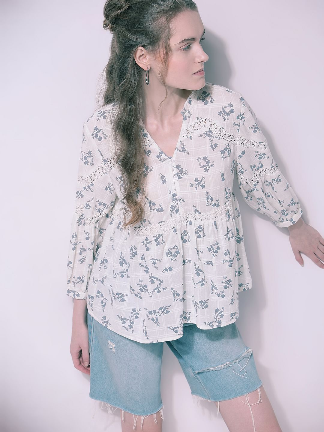 Off-White Floral Peplum Top