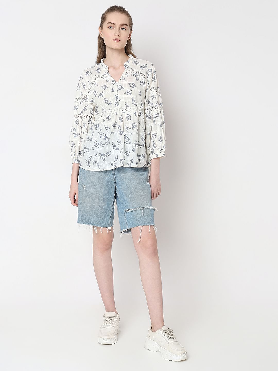 Off-White Floral Peplum Top