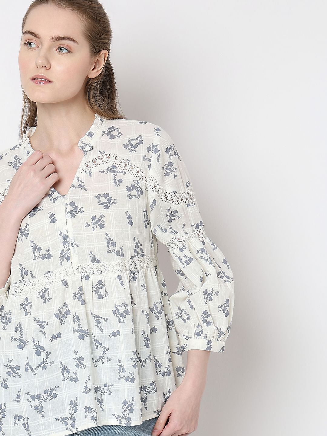 Off-White Floral Peplum Top