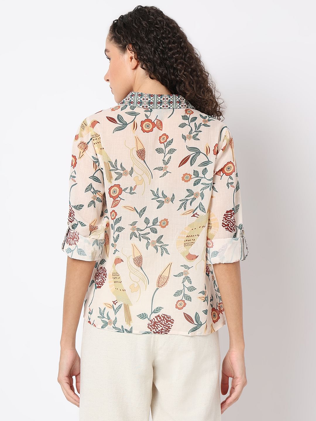 Beige Printed Cotton Shirt