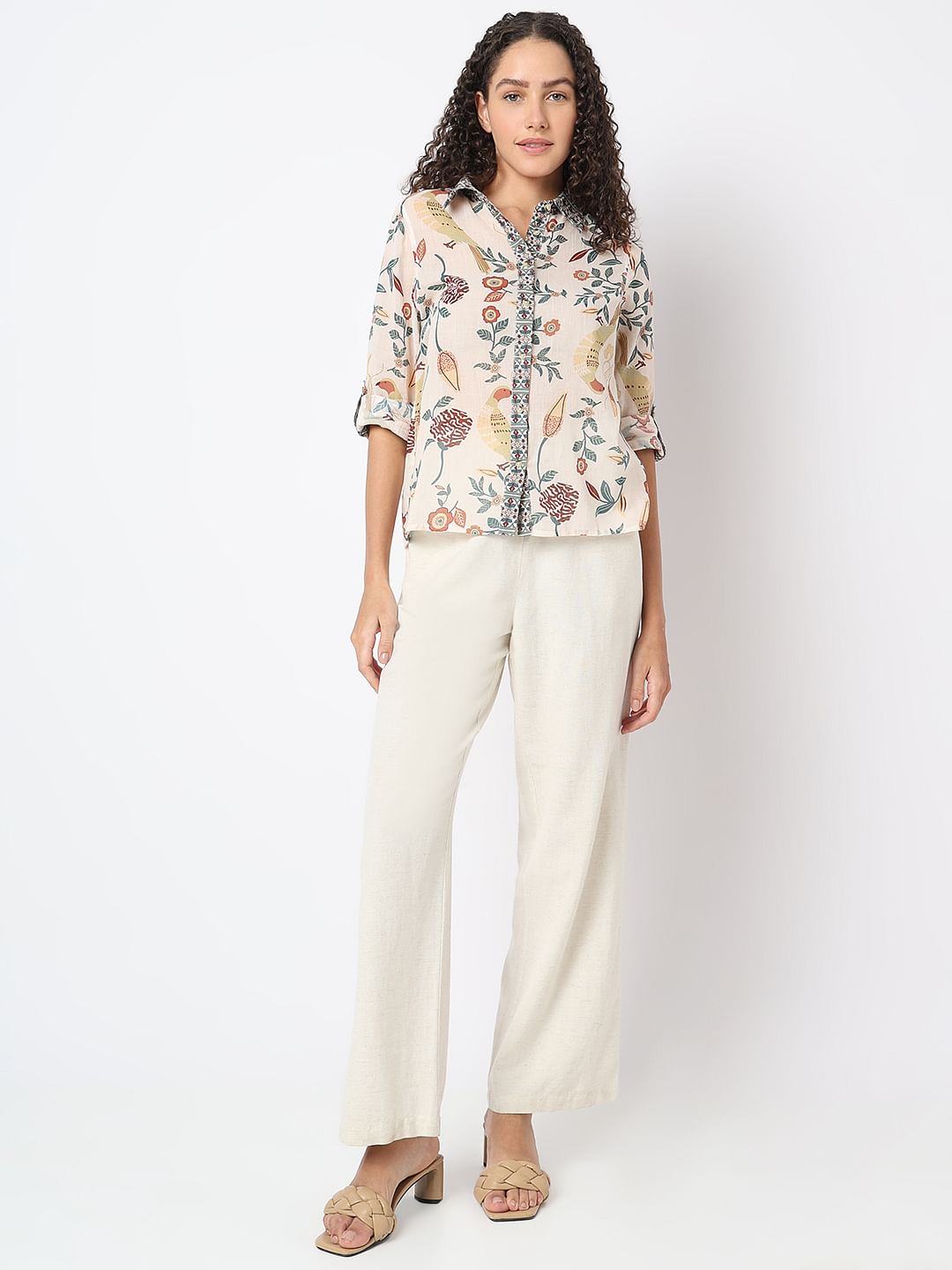 Beige Printed Cotton Shirt