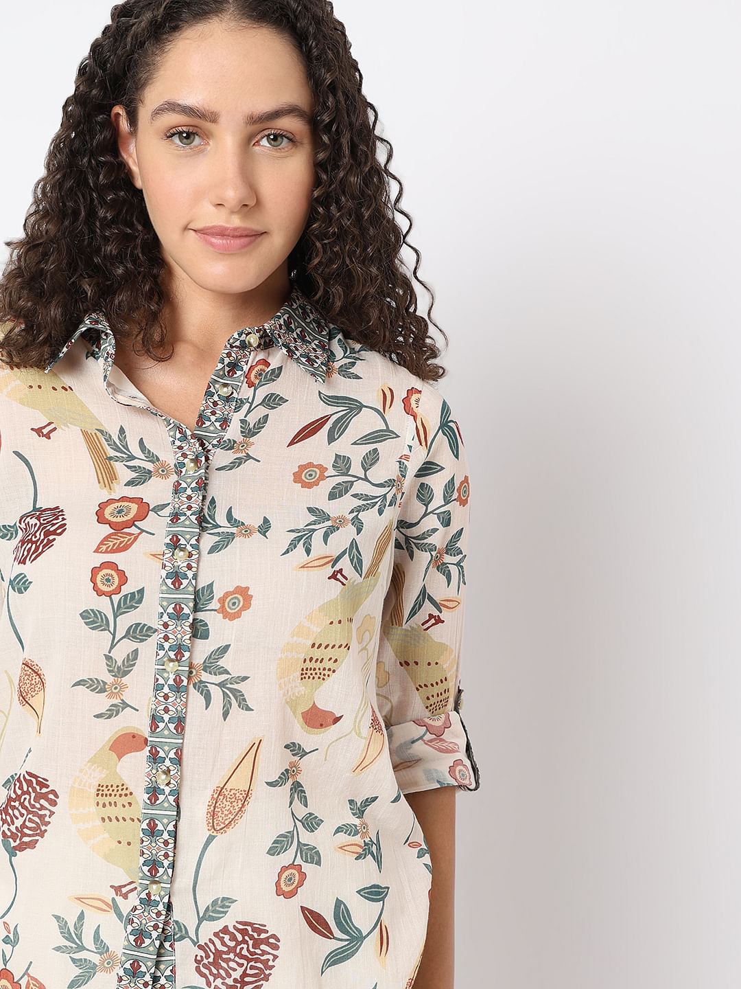 Beige Printed Cotton Shirt