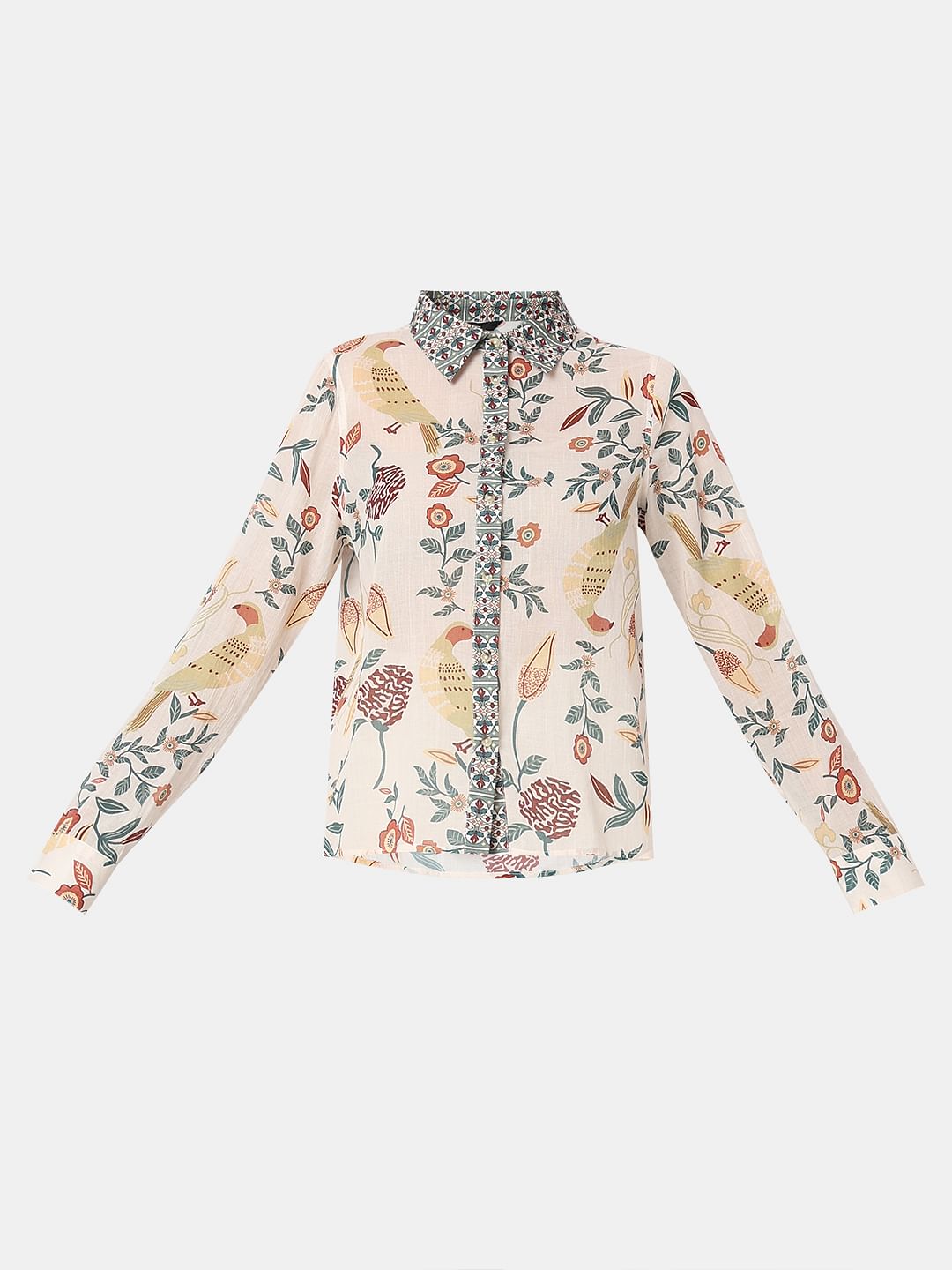 Beige Printed Cotton Shirt
