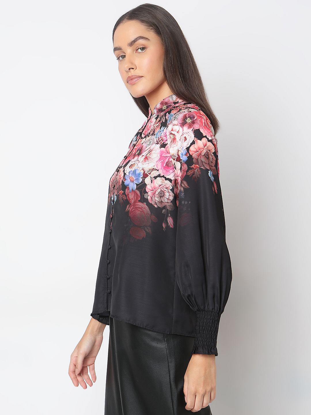 Black Floral Print Top